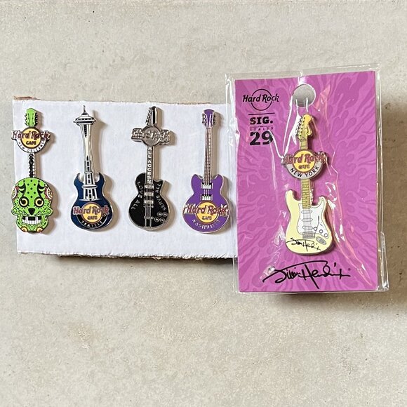 Lot of 5 Hard Rock Cafe Guitar Pins: New Orleans/Seattle/All Access/Nashville/NY - Picture 1 of 6